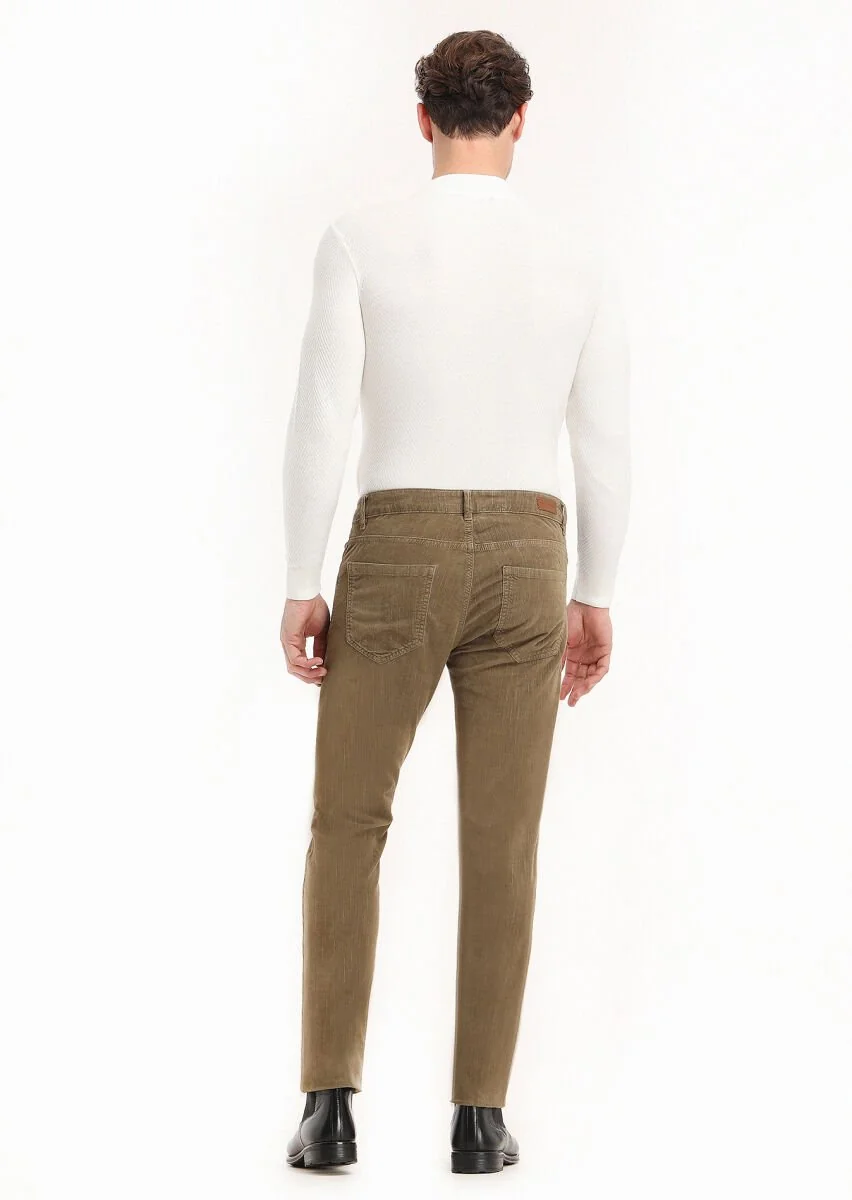 Vizon Fitilli Dokuma Slim Fit Kadife Casual Pamuk Karışımlı Pantolon - 4