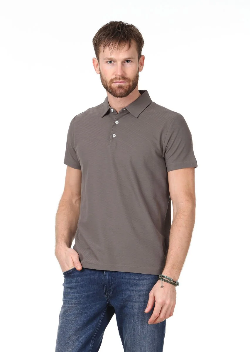 Vizon Jakarlı Polo Yaka %100 Pamuk T-Shirt - 1
