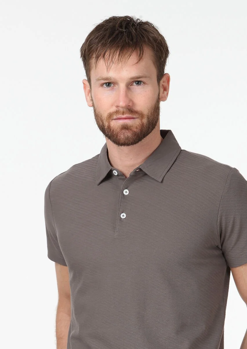 Vizon Jakarlı Polo Yaka %100 Pamuk T-Shirt - 3
