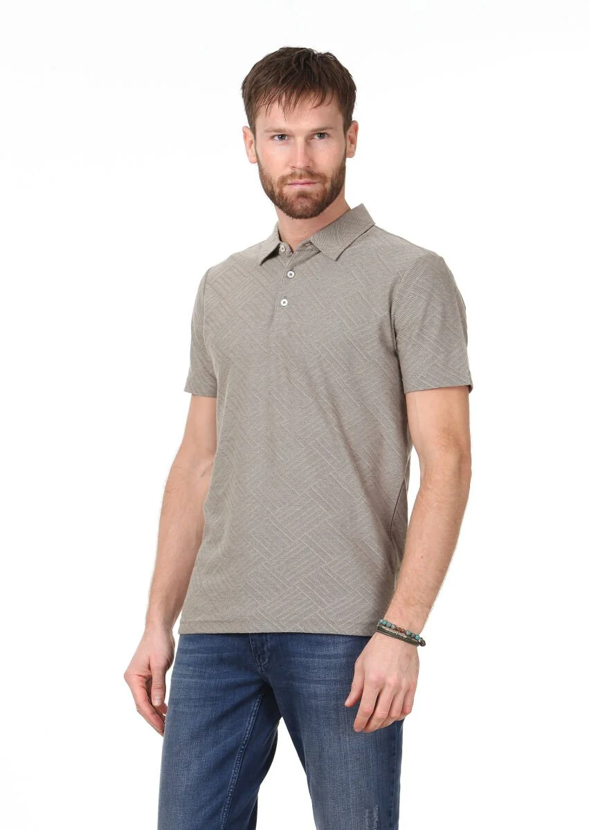 Vizon Jakarlı Polo Yaka %100 Pamuk T-Shirt - 1