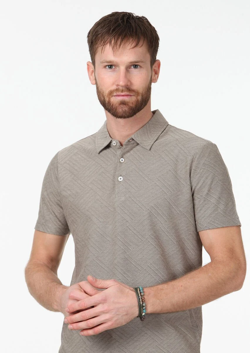 Vizon Jakarlı Polo Yaka %100 Pamuk T-Shirt - 3