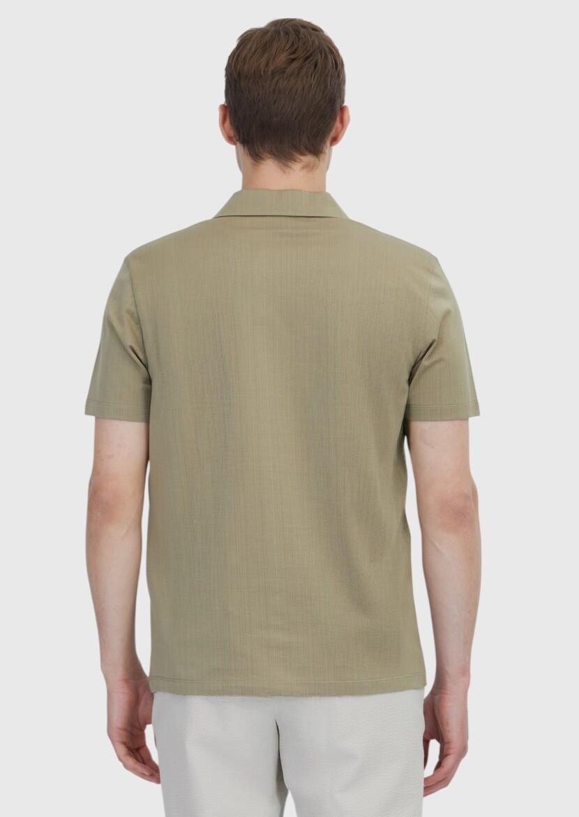 Vizon Jakarlı Polo Yaka %100 Pamuk T-Shirt 