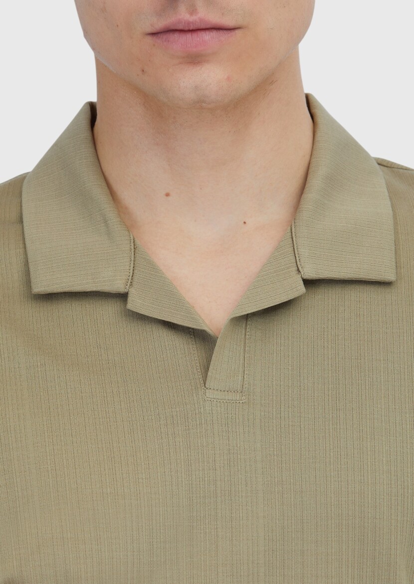 Vizon Jakarlı Polo Yaka %100 Pamuk T-Shirt - 4