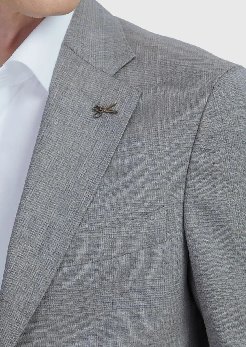 Vizon Kareli Zeroweight Slim Fit %100 Yün Takım Elbise - 5