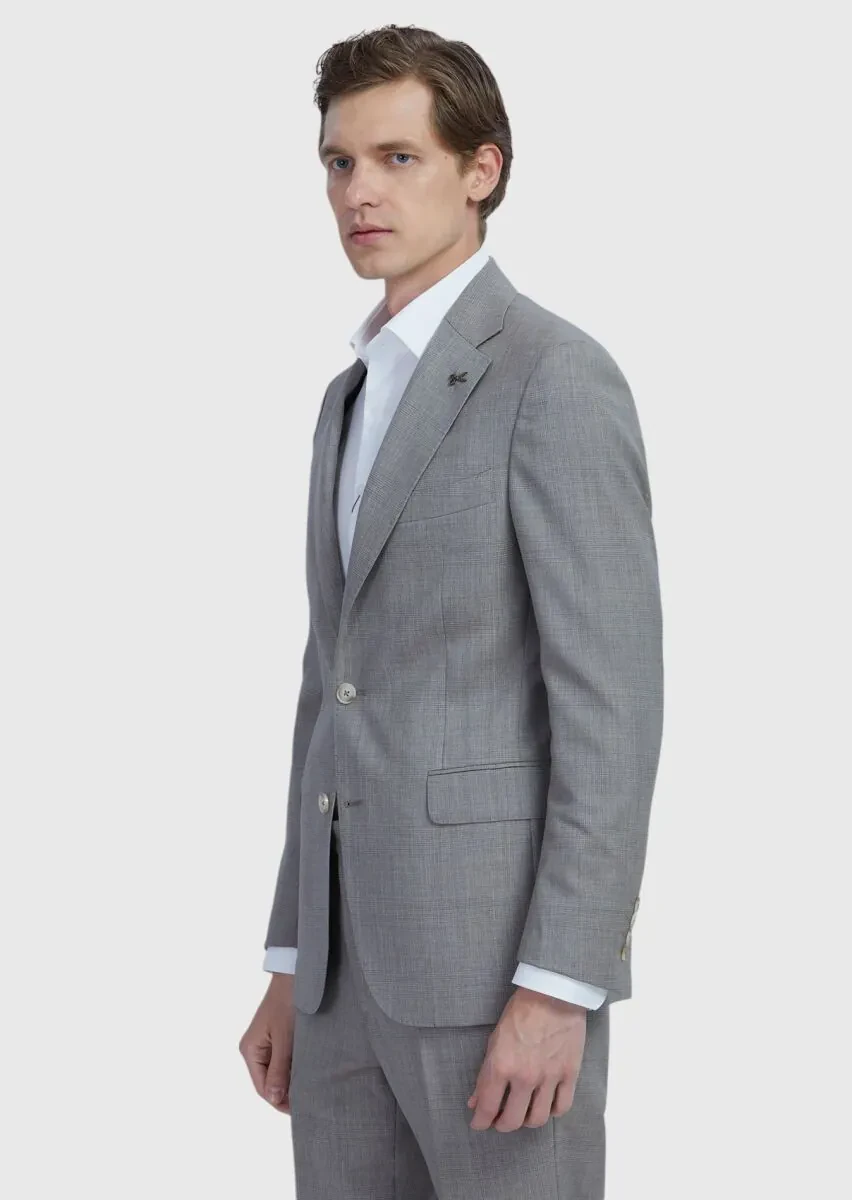 Vizon Kareli Zeroweight Slim Fit %100 Yün Takım Elbise - 3