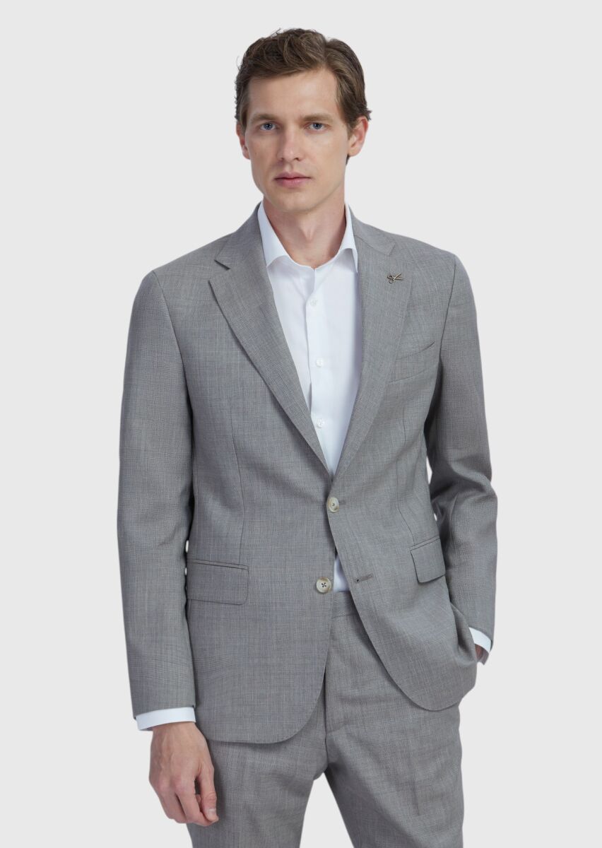 Vizon Kareli Zeroweight Slim Fit %100 Yün Takım Elbise - 1