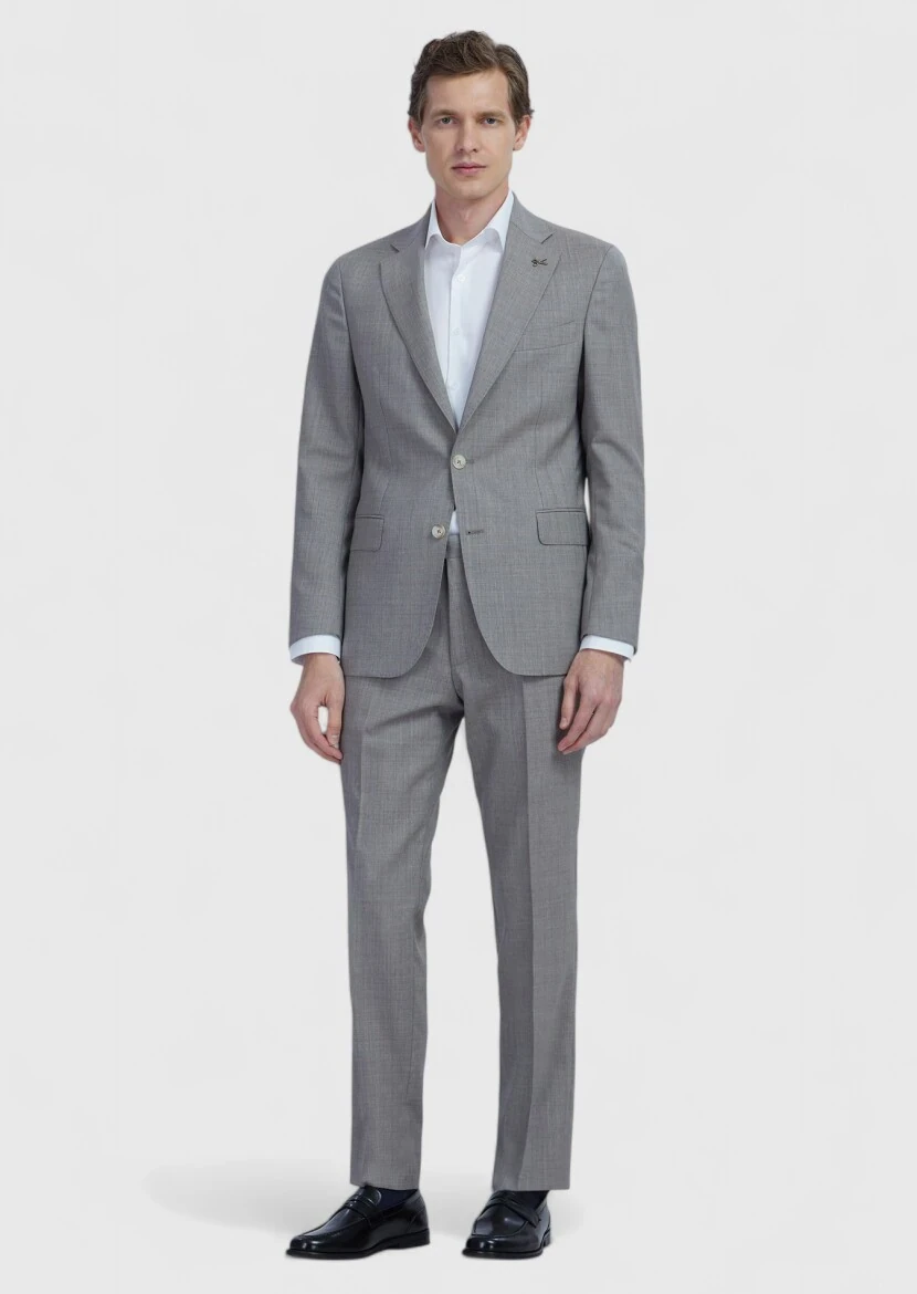Vizon Kareli Zeroweight Slim Fit %100 Yün Takım Elbise - 2