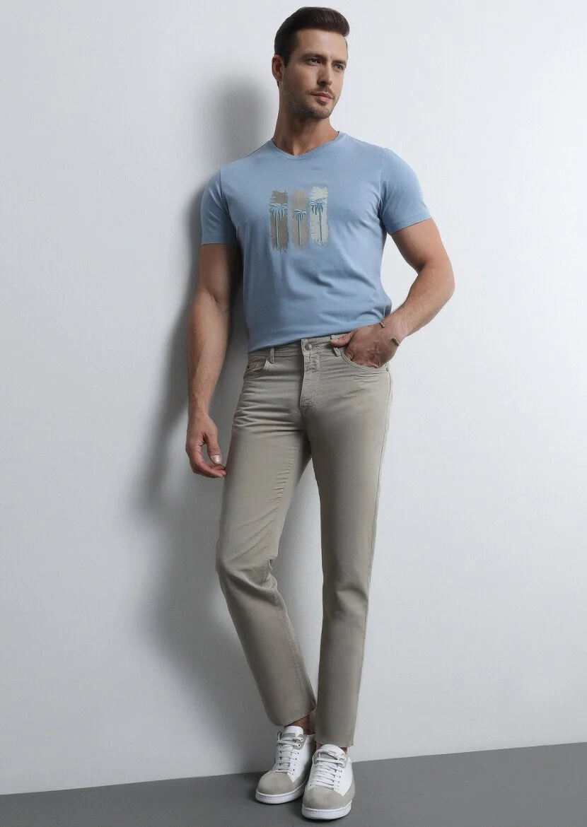 Vizon Mikro Dokuma Slim Fit Casual Pamuk Karışımlı Pantolon 