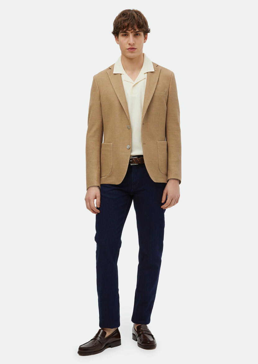 Vizon Mikro Shirt Shoulder Slim Fit Pamuk Karışımlı Örme Ceket 