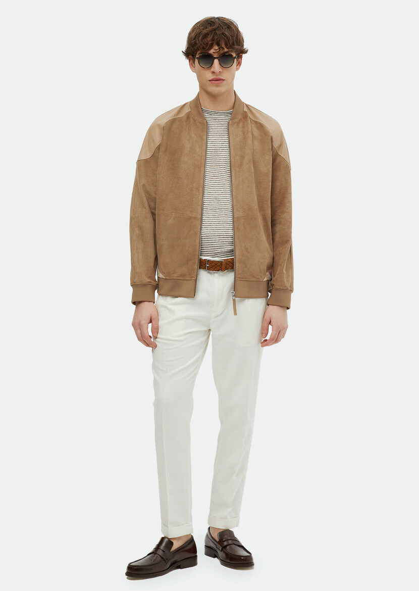 Vizon Regular Fit Dik Yaka Casual Süet Deri Mont - 2