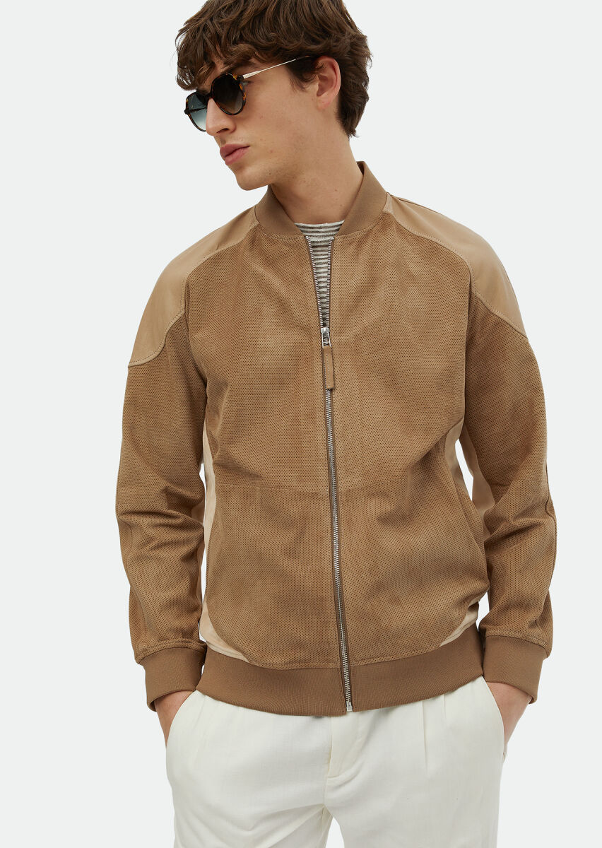 Vizon Regular Fit Dik Yaka Casual Süet Deri Mont - 4