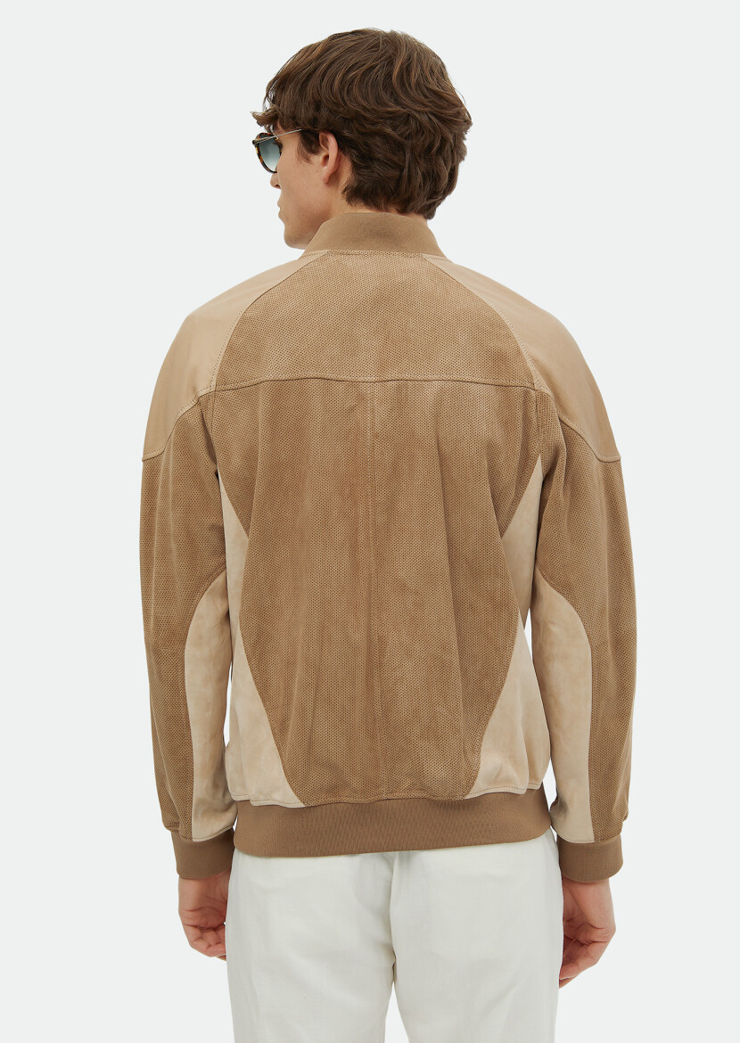 Vizon Regular Fit Dik Yaka Casual Süet Deri Mont - 5
