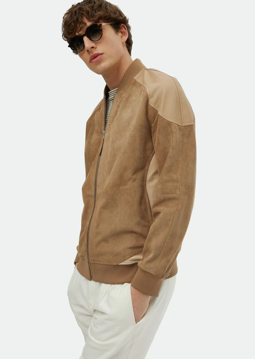 Vizon Regular Fit Dik Yaka Casual Süet Deri Mont - 1