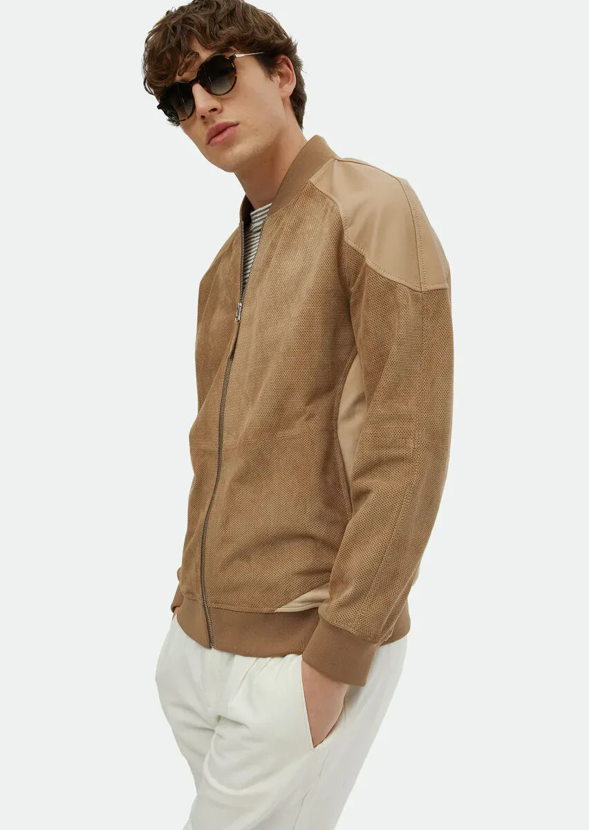 Vizon Regular Fit Dik Yaka Casual Süet Deri Mont - 1
