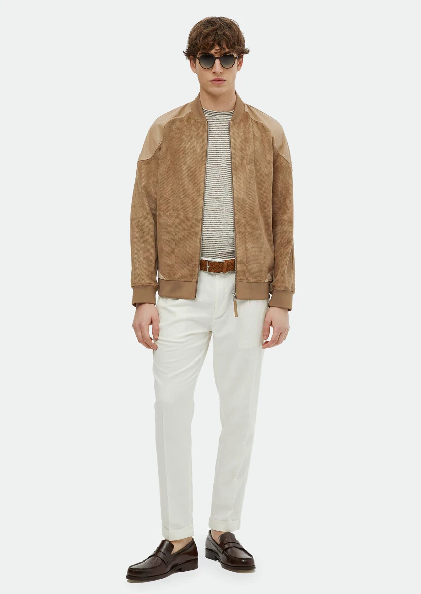 Vizon Regular Fit Dik Yaka Casual Süet Deri Mont - 2