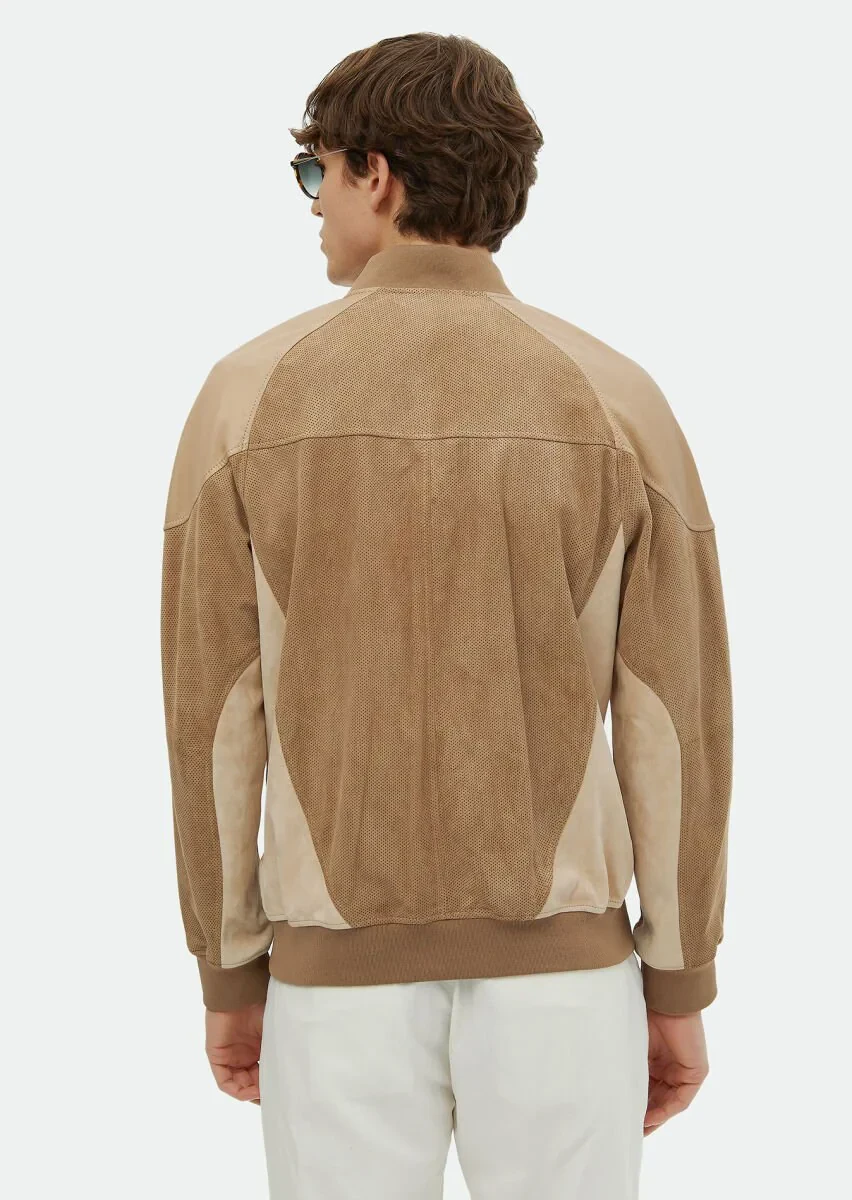 Vizon Regular Fit Dik Yaka Casual Süet Deri Mont - 5