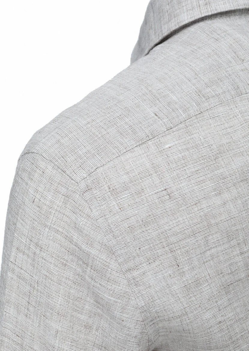 Vizon Regular Fit Dokuma Casual %100 Keten Gömlek - 4