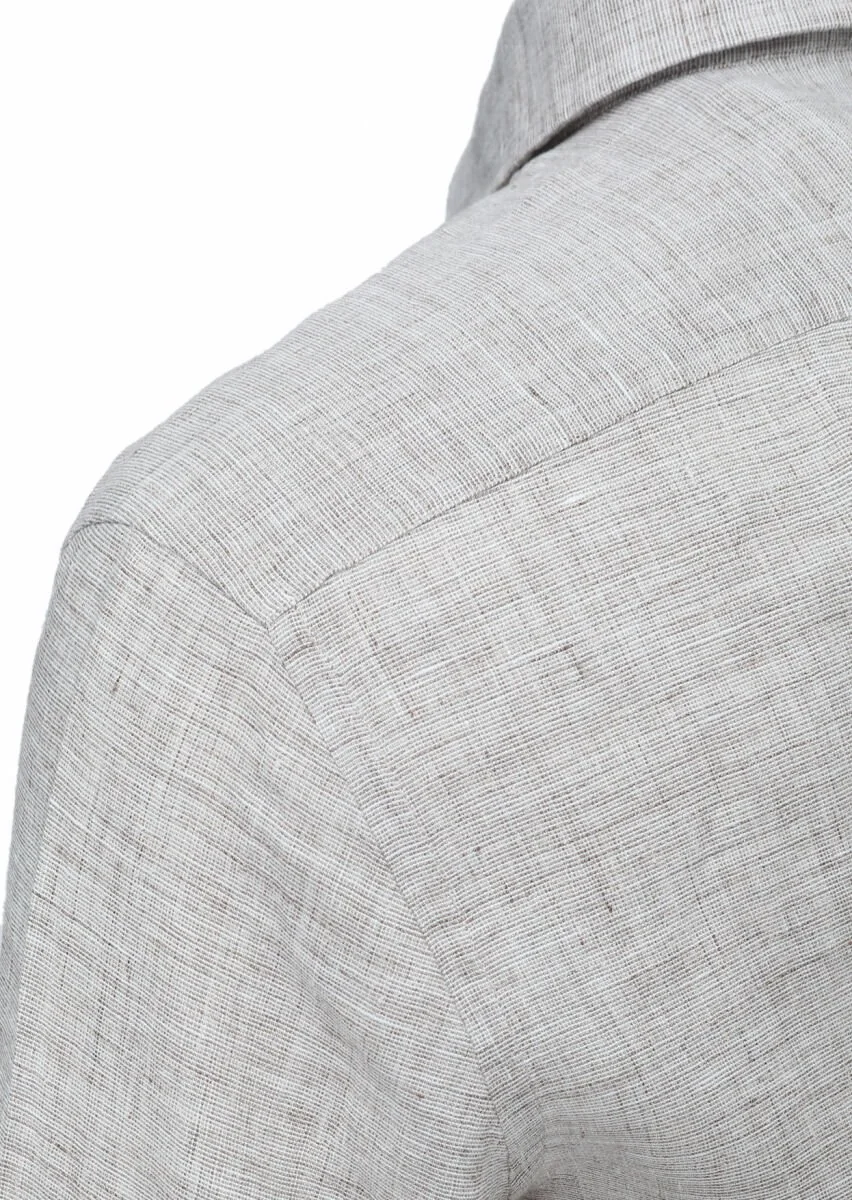 Vizon Regular Fit Dokuma Casual %100 Keten Gömlek - 4