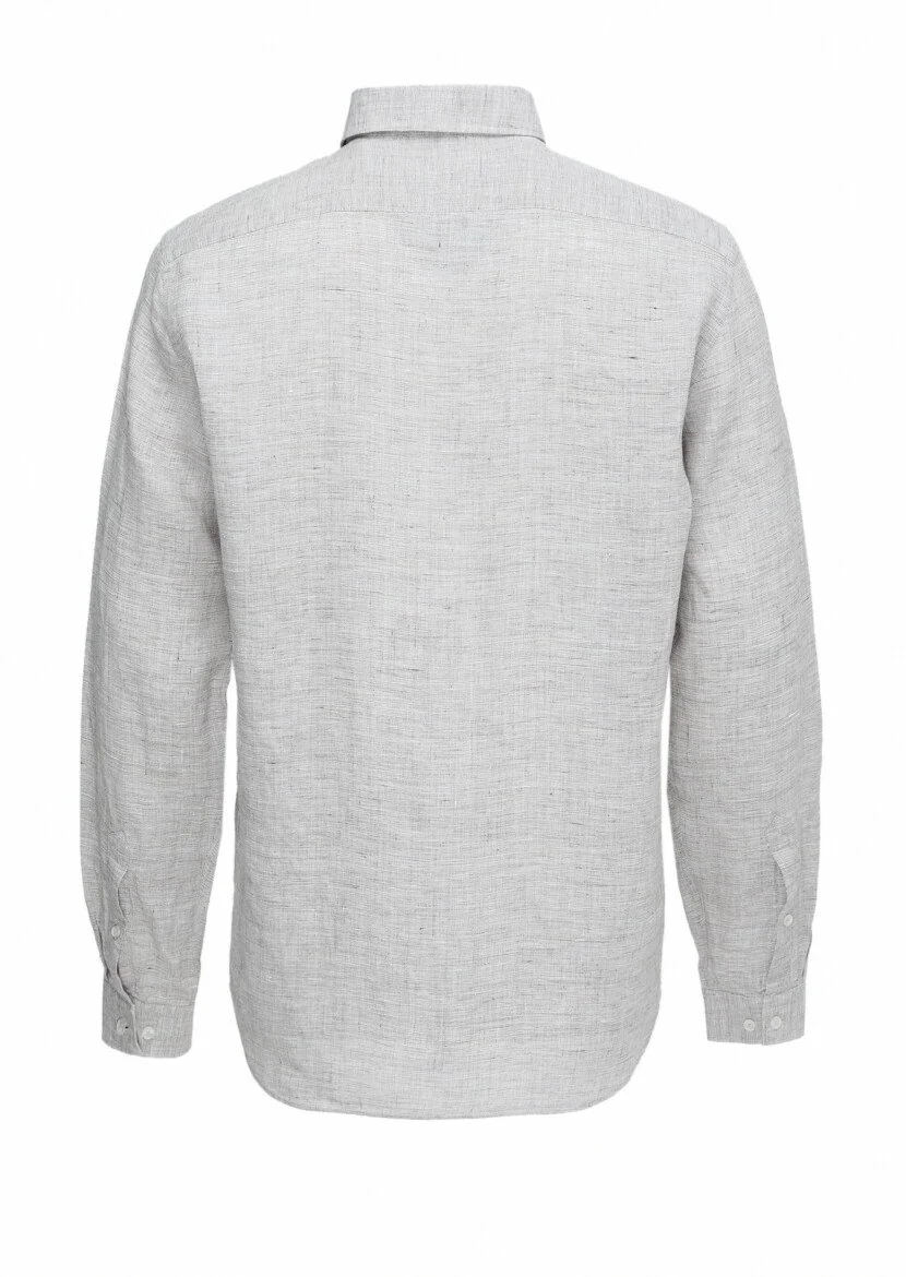 Vizon Regular Fit Dokuma Casual %100 Keten Gömlek - 5