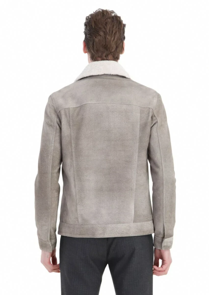 Vizon Regular Fit Gömlek Yaka Casual Süet Deri Mont - 7