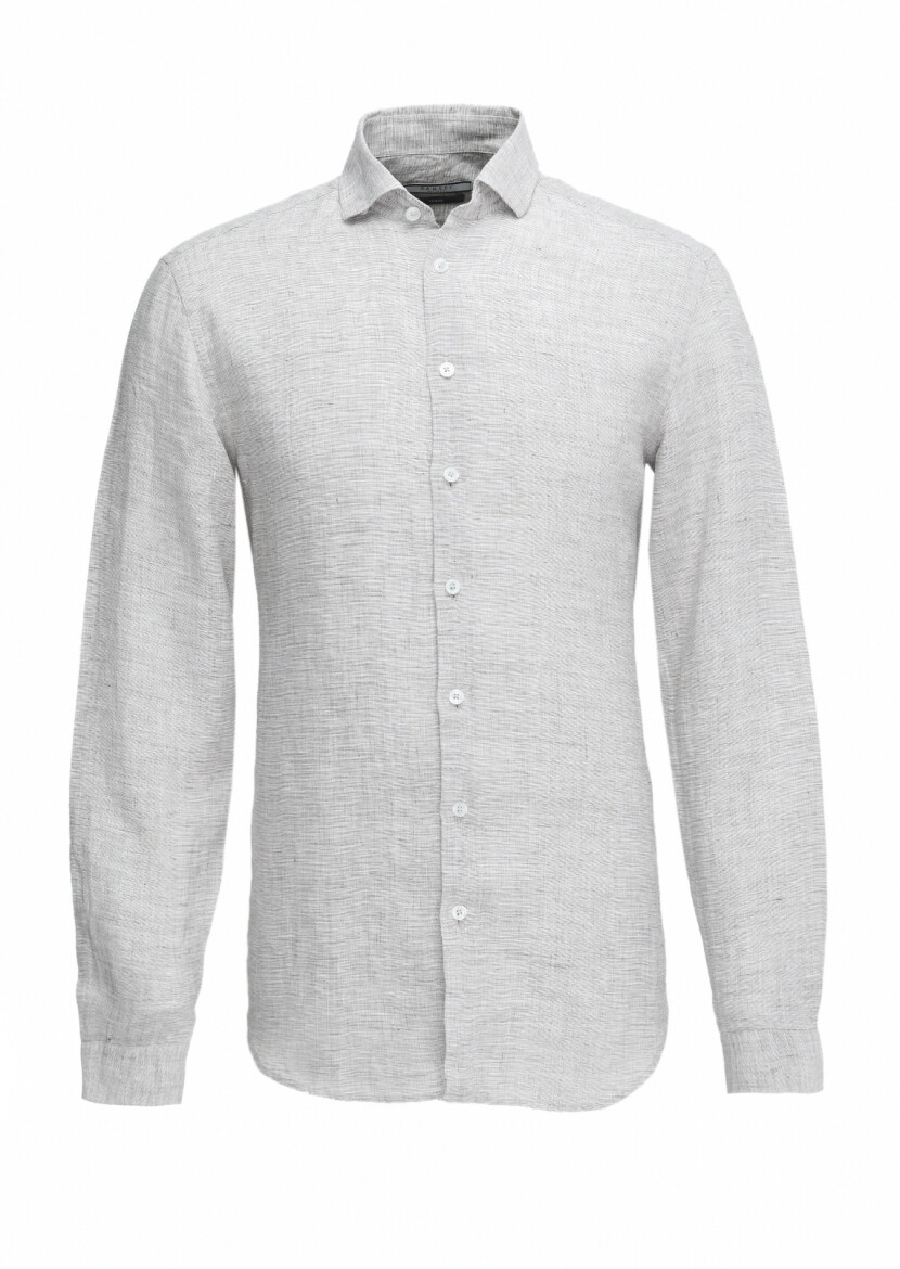 Vizon Regular Fit Uzun Dokuma Casual %100 Keten Gömlek - 1