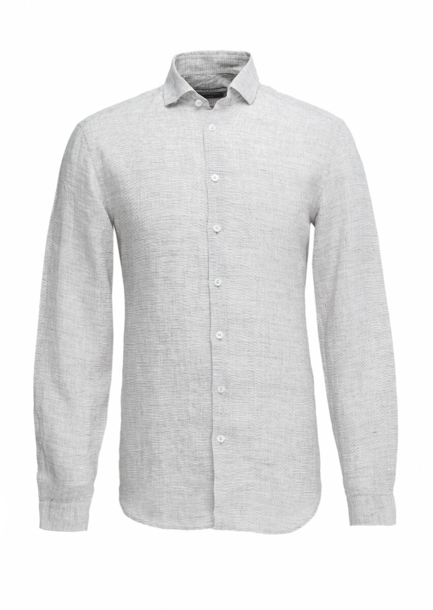 Vizon Regular Fit Uzun Dokuma Casual %100 Keten Gömlek - 1