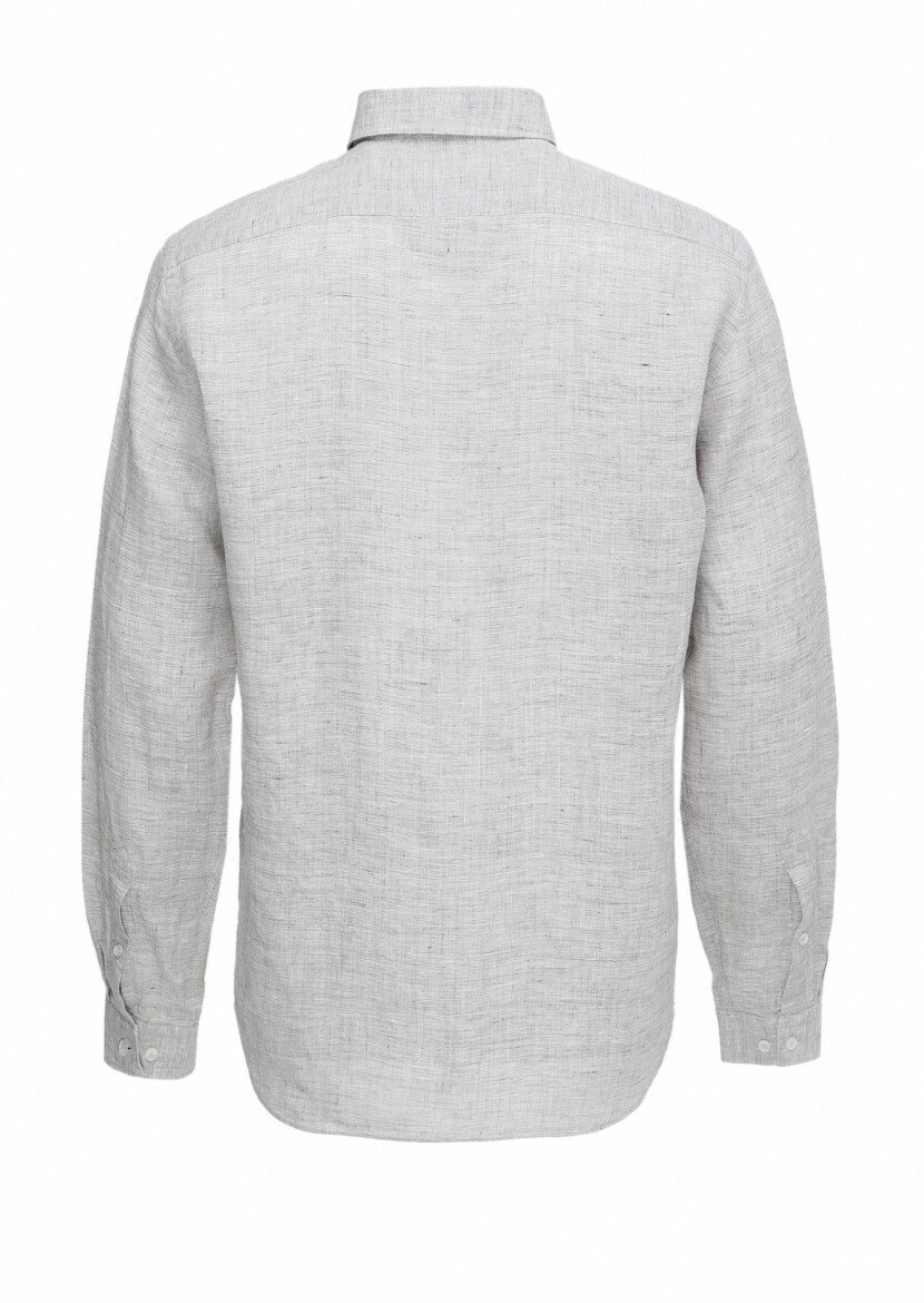 Vizon Regular Fit Uzun Dokuma Casual %100 Keten Gömlek - 3