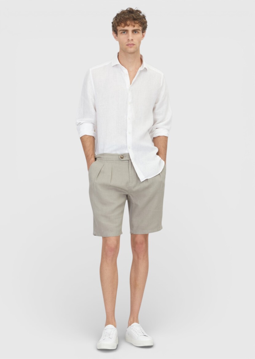 White Casual Fit Long Weaving Casual 100% Linen Shirt - RAMSEY