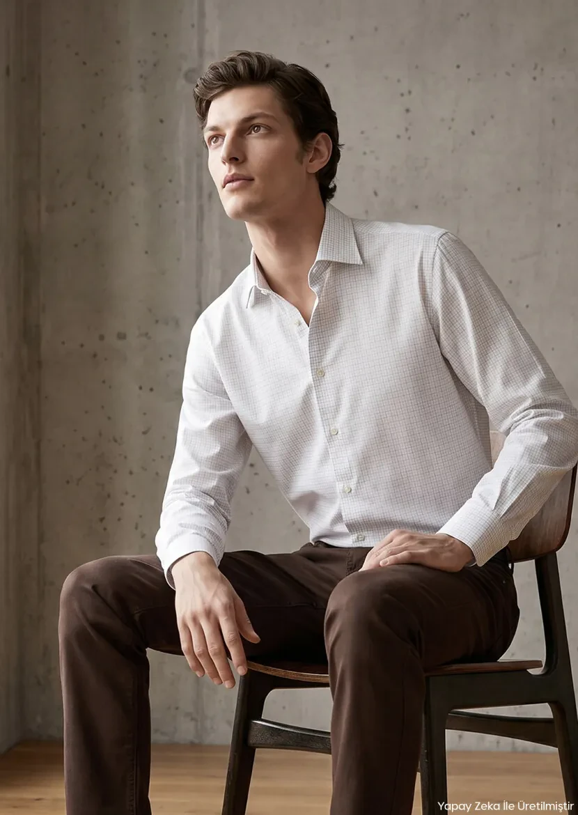 White Checkered Long Weaving Classical 100% Cotton Shirt - RAMSEY