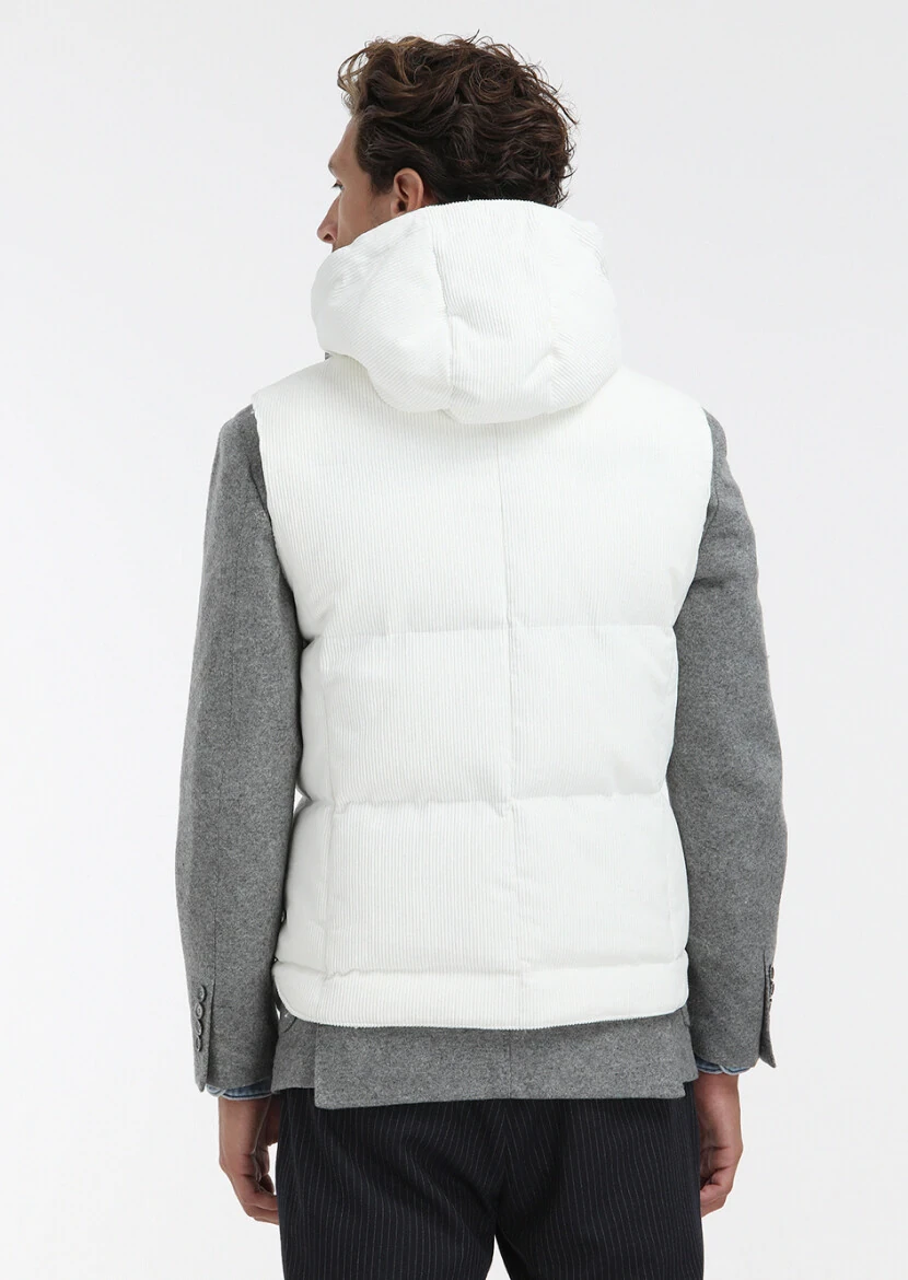White Cotton Blended Weaving Puffer Vest - 5
