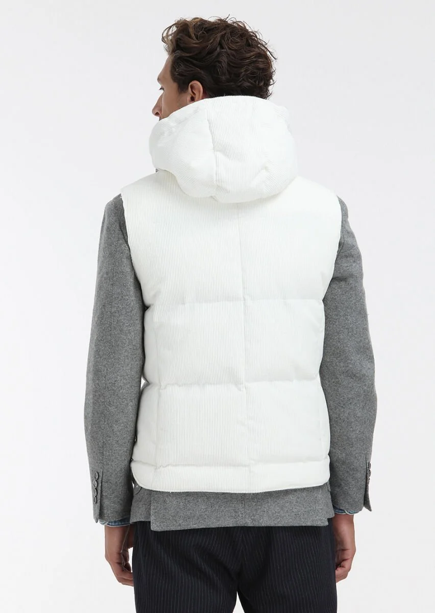 White Cotton Blended Weaving Puffer Vest - 5