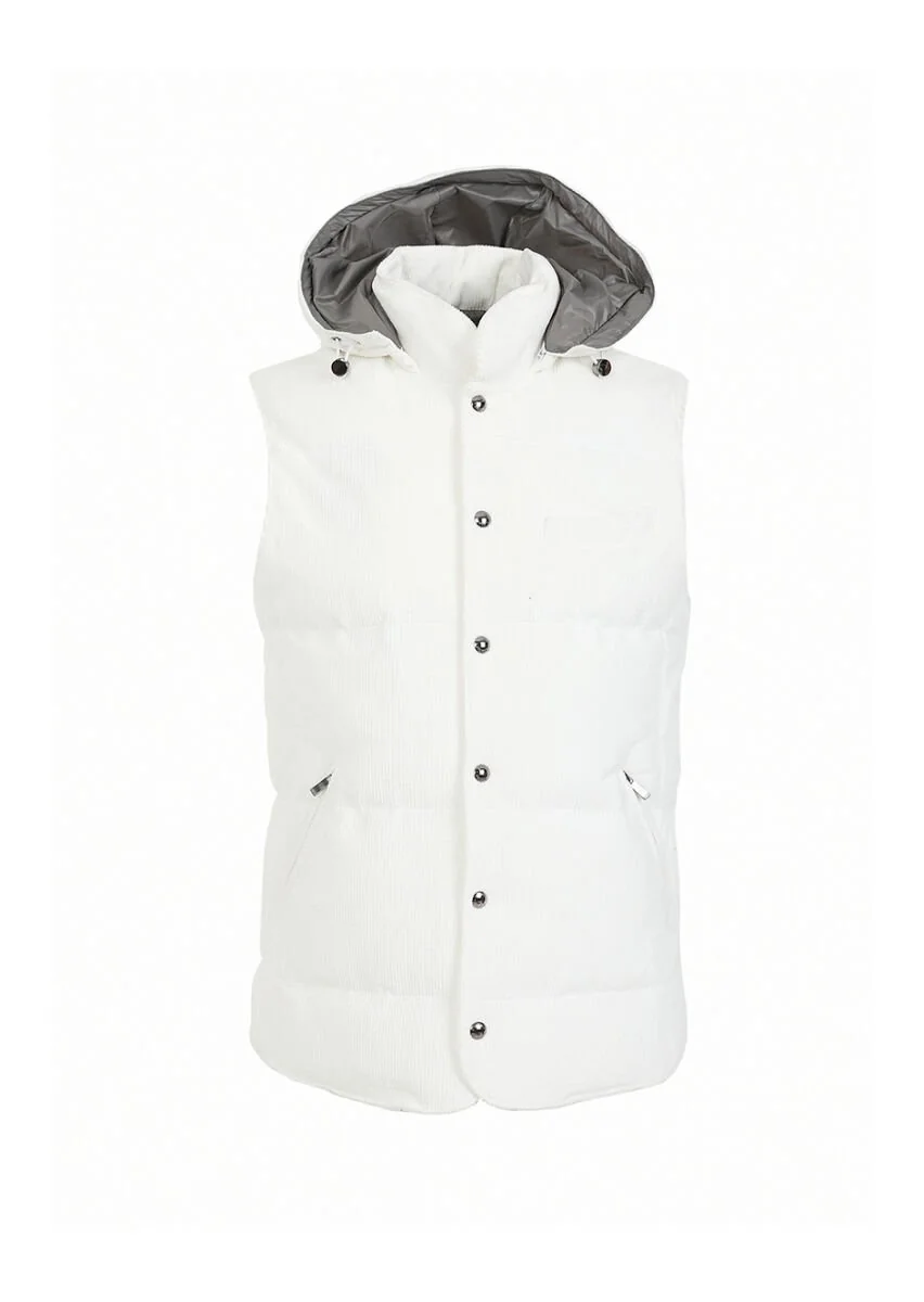 White Cotton Blended Weaving Puffer Vest - 6