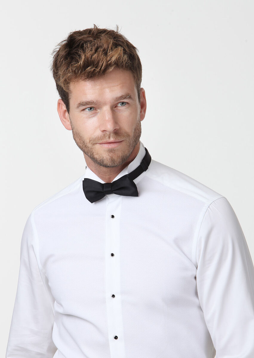 White Fitted Fit Double Cuff Wing Collar Tuxedo Shirts - 4