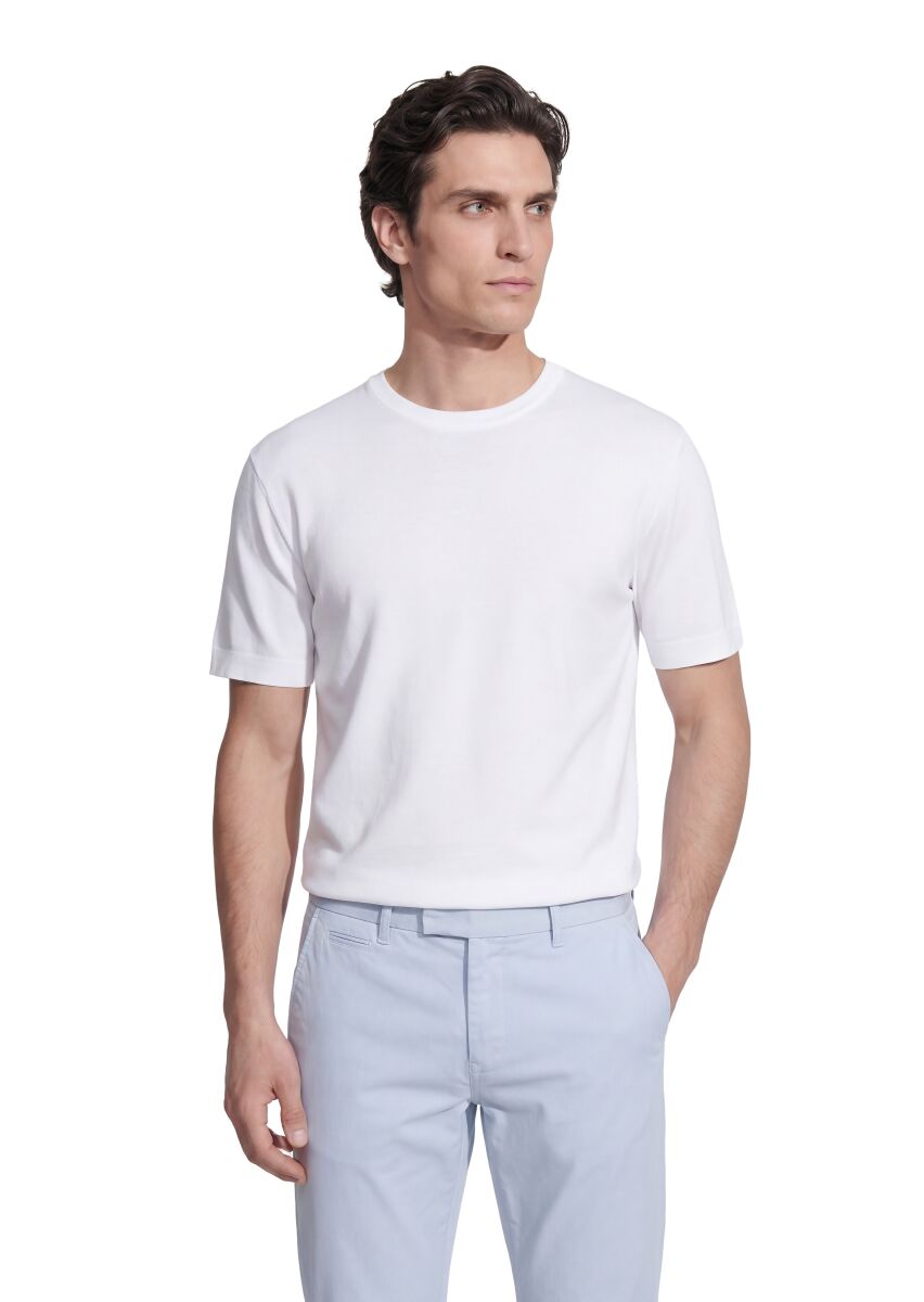 White Jacquard 100% Cotton T-Shirt - 1