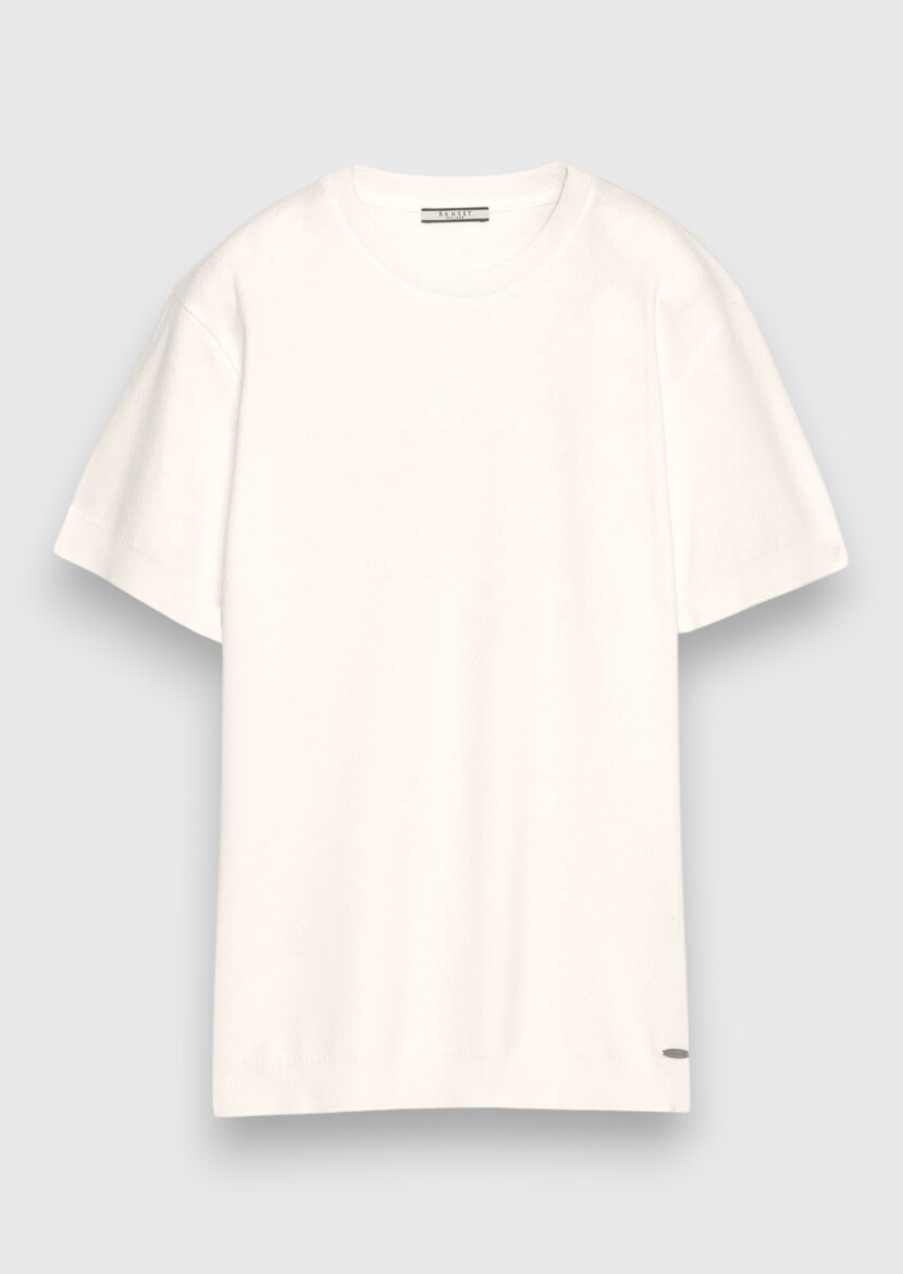 White Jacquard 100% Cotton T-Shirt - 5
