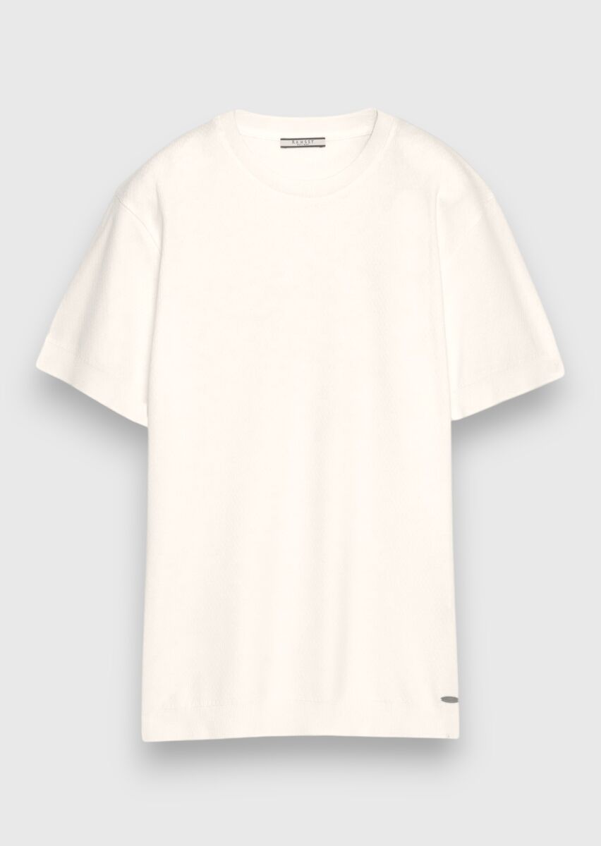 White Jacquard 100% Cotton T-Shirt - 5