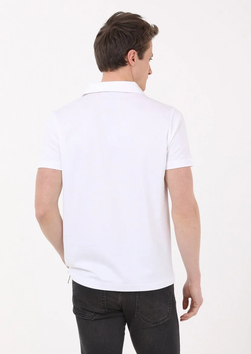 White Jacquard Cuban Collar 100% Cotton T-Shirt - 5