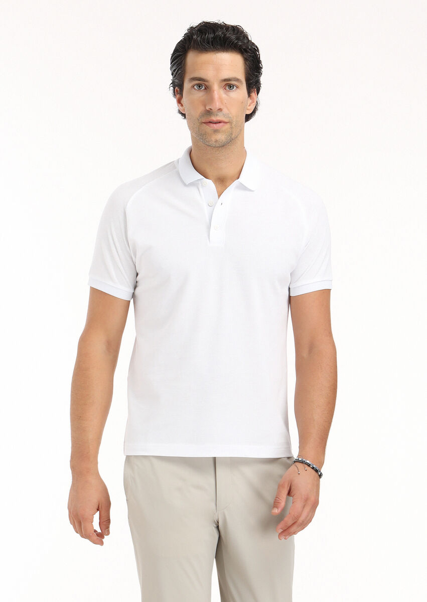 White Jacquard Polo Neck 100% Cotton T-Shirt - 2