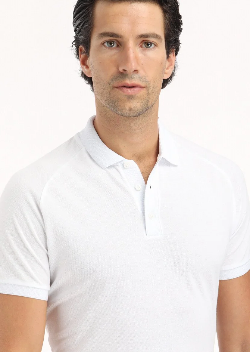 White Jacquard Polo Neck 100% Cotton T-Shirt - 4