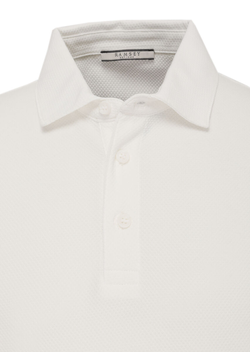 White Jacquard Polo Neck 100% Cotton T-Shirt - 2