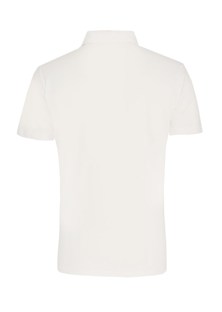 White Jacquard Polo Neck 100% Cotton T-Shirt - 3
