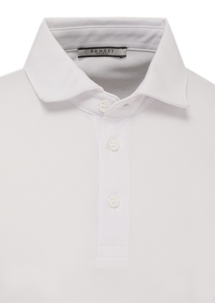 White Jacquard Polo Neck 100% Cotton T-Shirt - 2