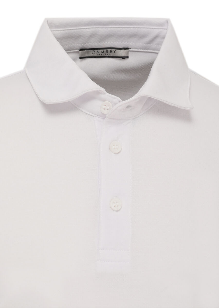 White Jacquard Polo Neck 100% Cotton T-Shirt - 2