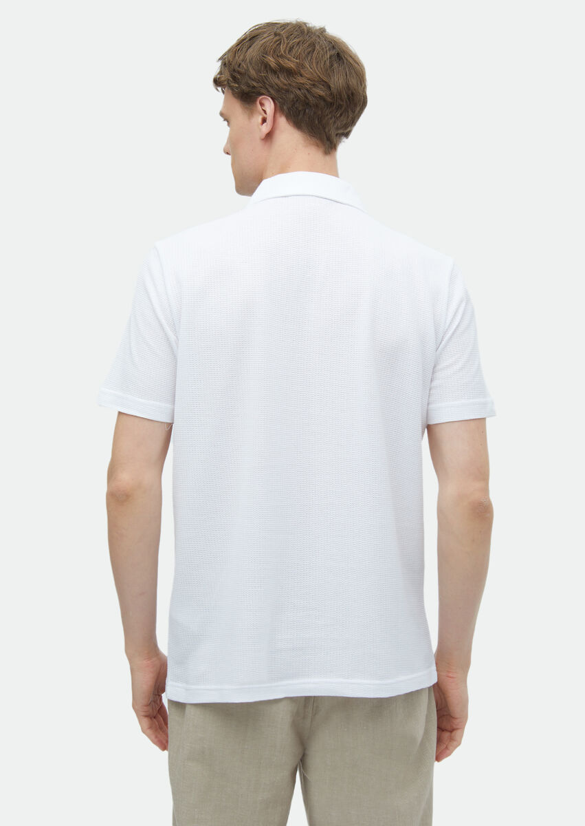 White Jacquard Polo Neck 100% Cotton T-Shirt - 5