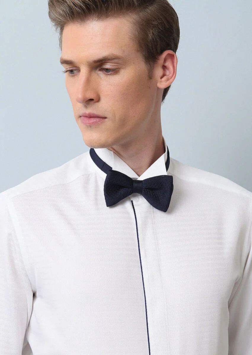 White Micro Fitted Fit Double Cuff Wing Collar Tuxedo Shirts - 1
