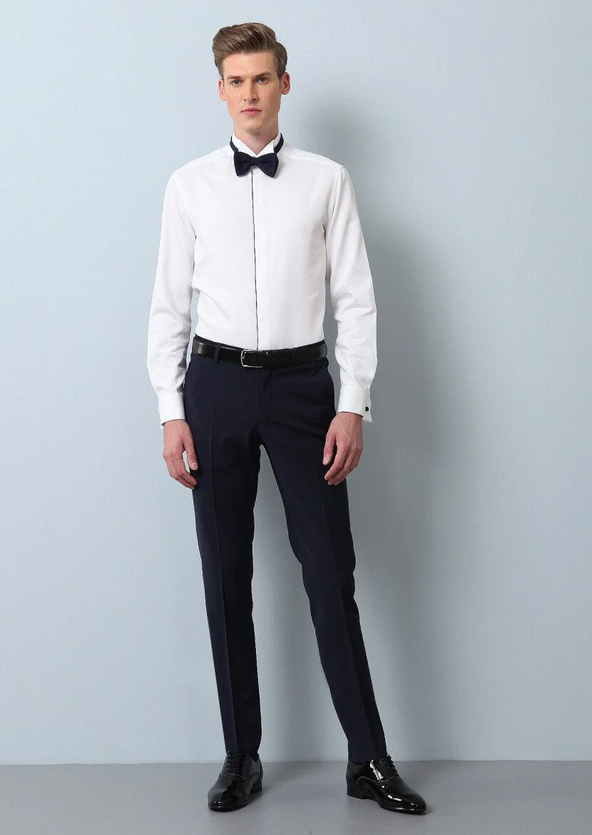 White Micro Fitted Fit Double Cuff Wing Collar Tuxedo Shirts - 3