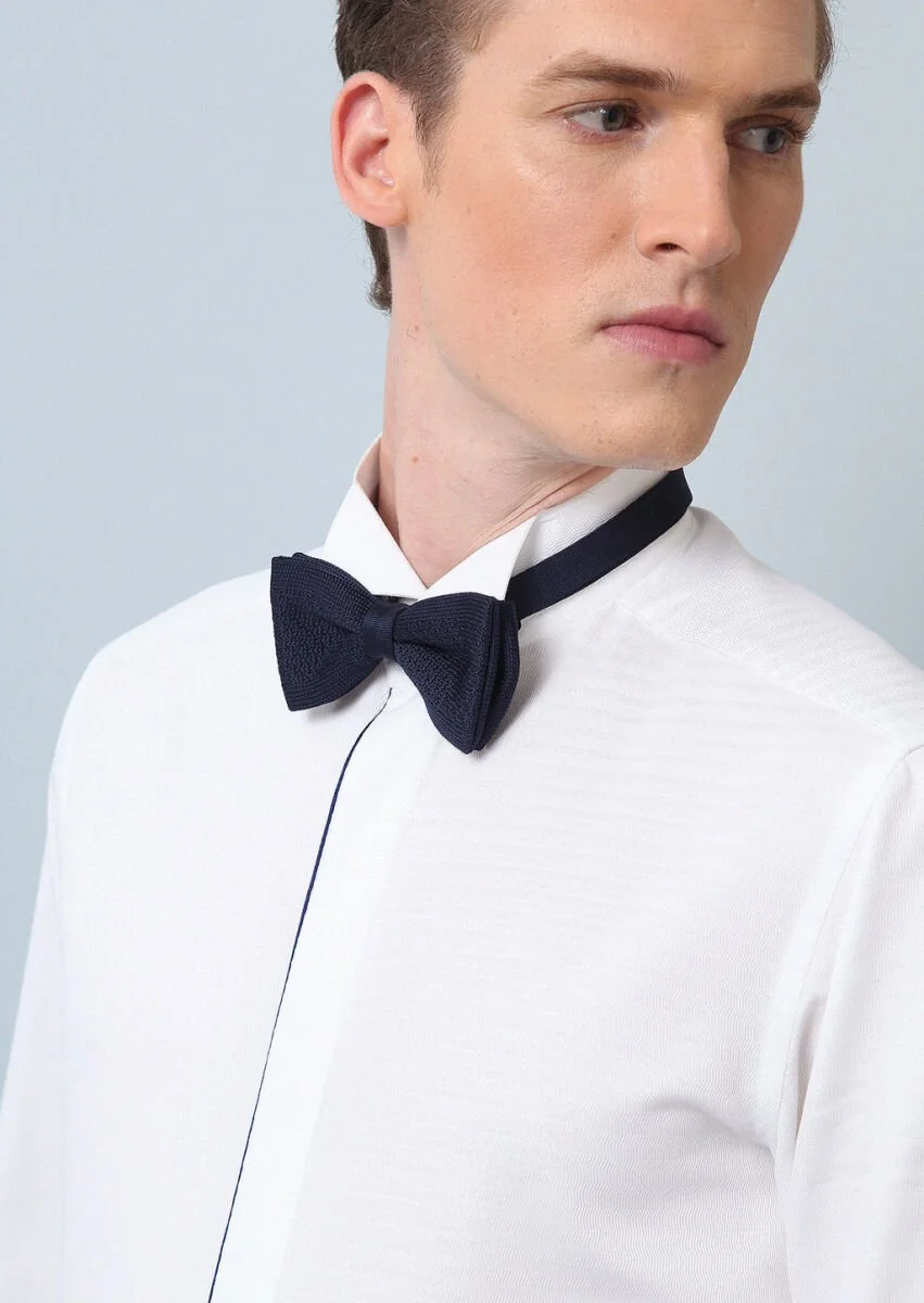White Micro Fitted Fit Double Cuff Wing Collar Tuxedo Shirts - 4