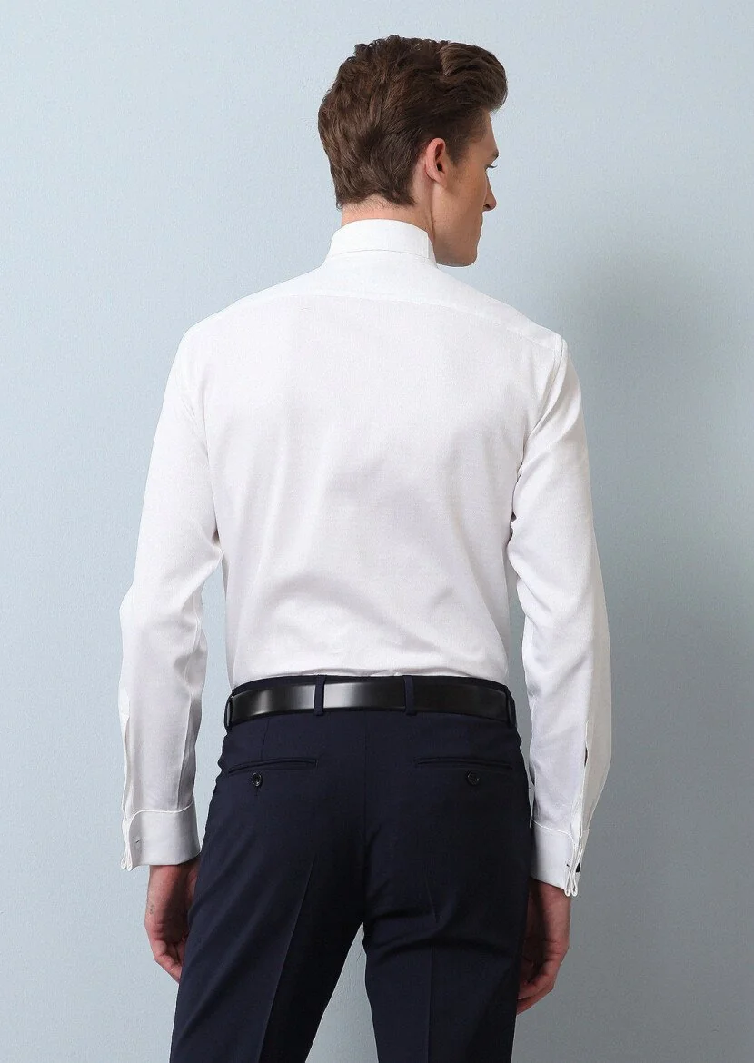 White Micro Fitted Fit Double Cuff Wing Collar Tuxedo Shirts - 5