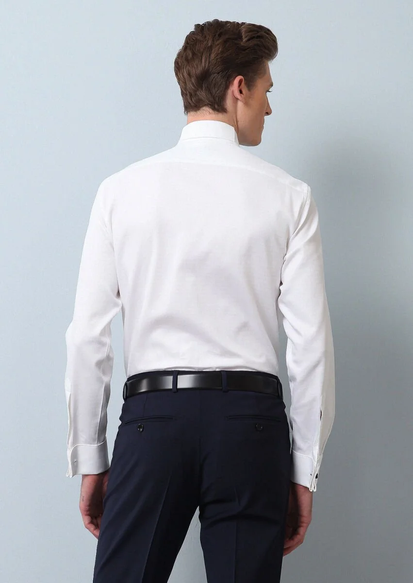 White Micro Fitted Fit Double Cuff Wing Collar Tuxedo Shirts - 5