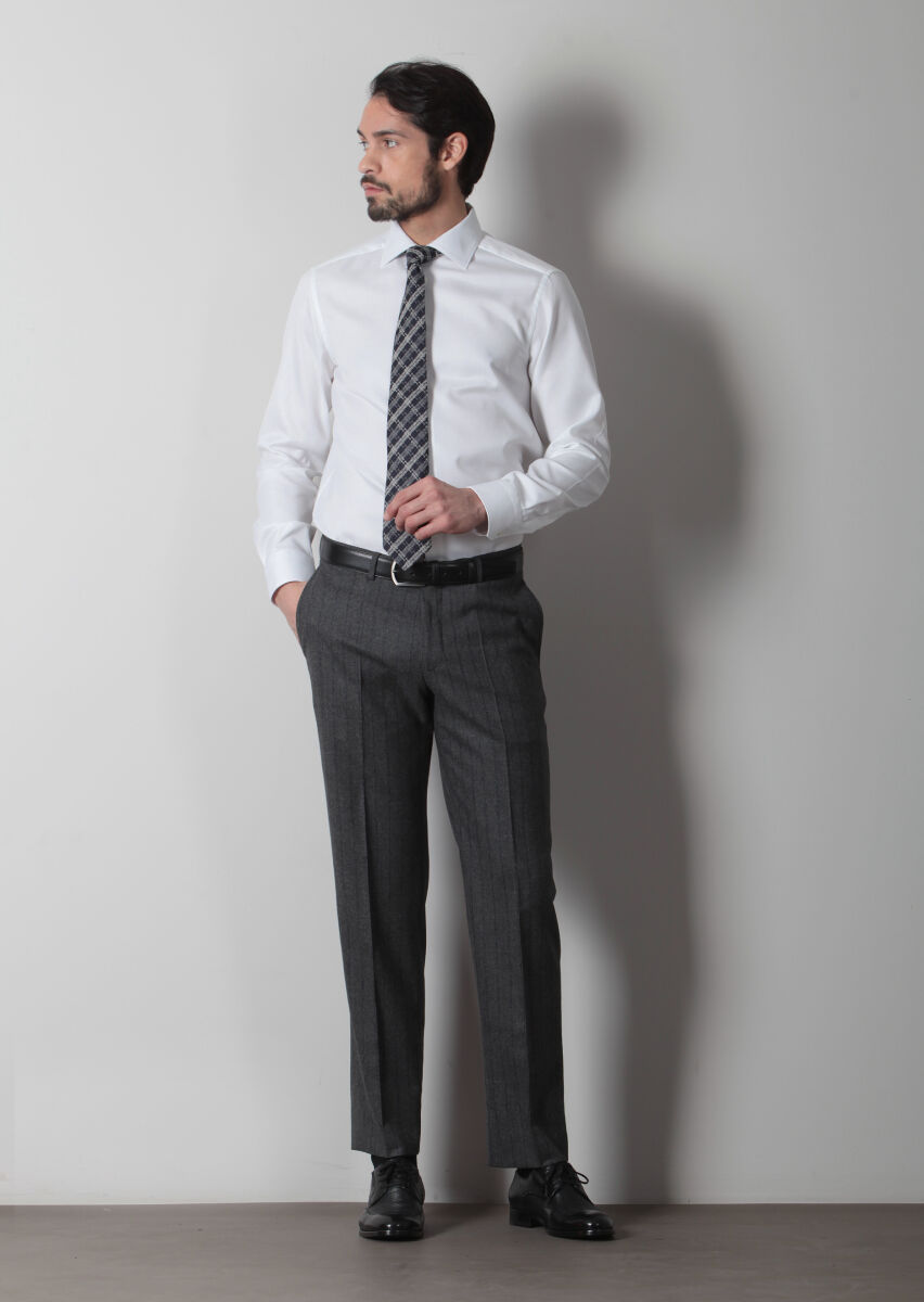 White Micro Regular Fit Long Weaving Classical 100% Cotton Shirt - 2